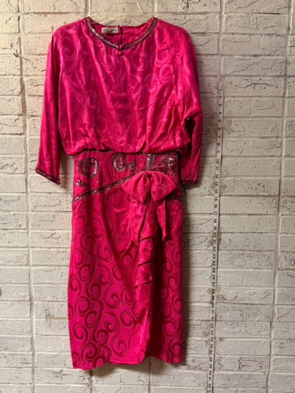 Vintage Lauren Alexandra Silk Dress Pink Sequin Beaded Cocktail Party Dress 10